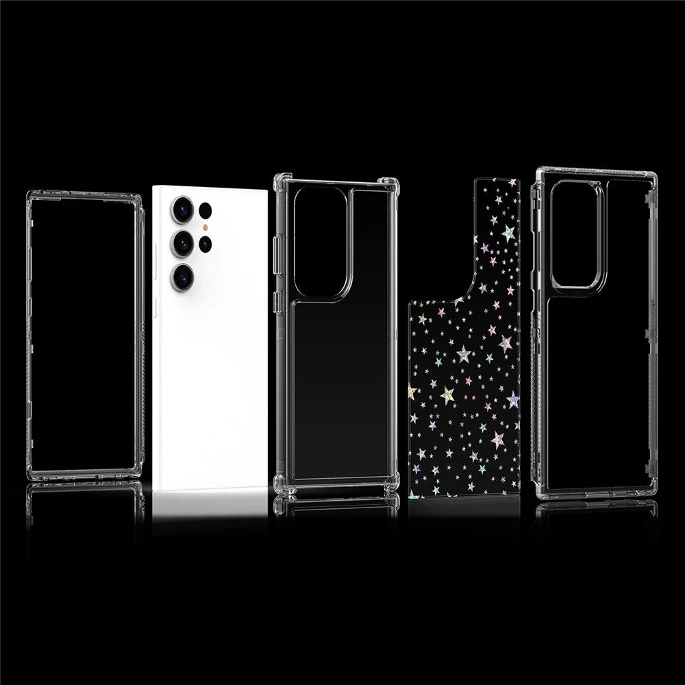 For Samsung Galaxy S23 Ultra Case Clear Acrylic TPU Hybrid Phone Cover with Laser-printed Film - Stars - 6