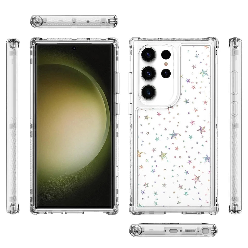 For Samsung Galaxy S23 Ultra Case Clear Acrylic TPU Hybrid Phone Cover with Laser-printed Film - Stars - 7