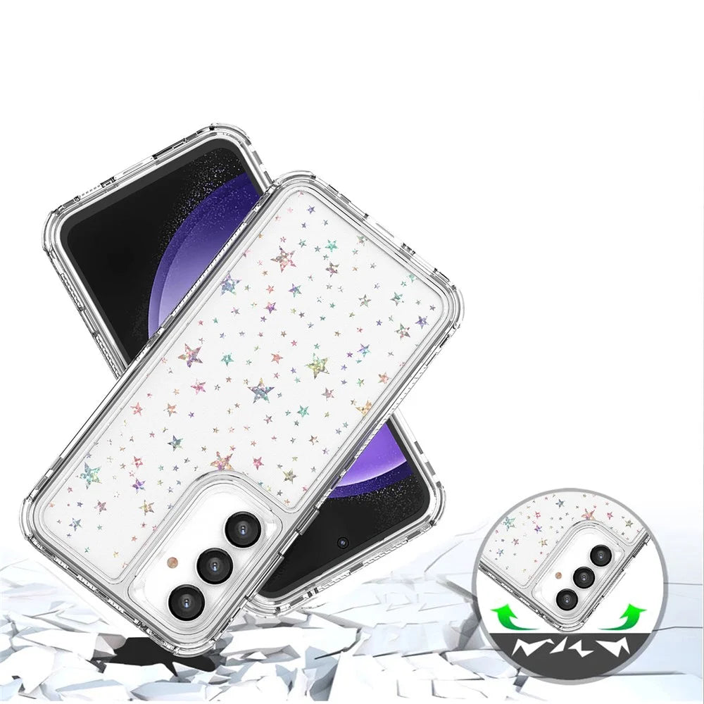 For Samsung Galaxy S23 FE Case Clear Acrylic TPU Hybrid Phone Cover with Laser-printed Film - Stars - 4