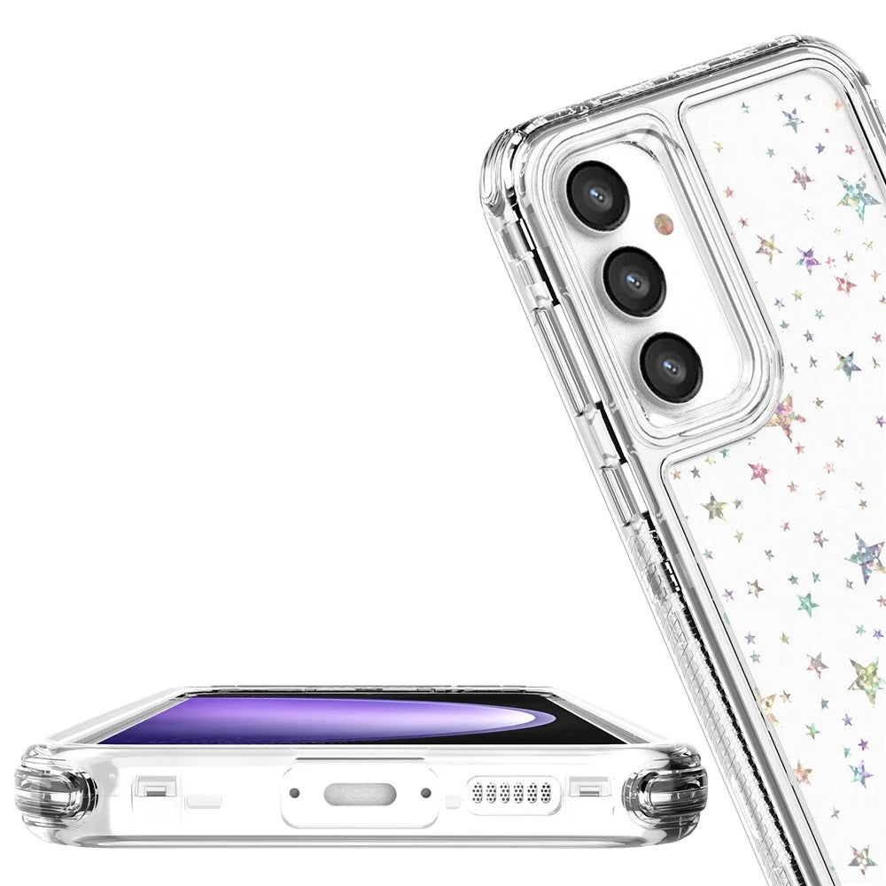 For Samsung Galaxy S23 FE Case Clear Acrylic TPU Hybrid Phone Cover with Laser-printed Film - Stars - 5