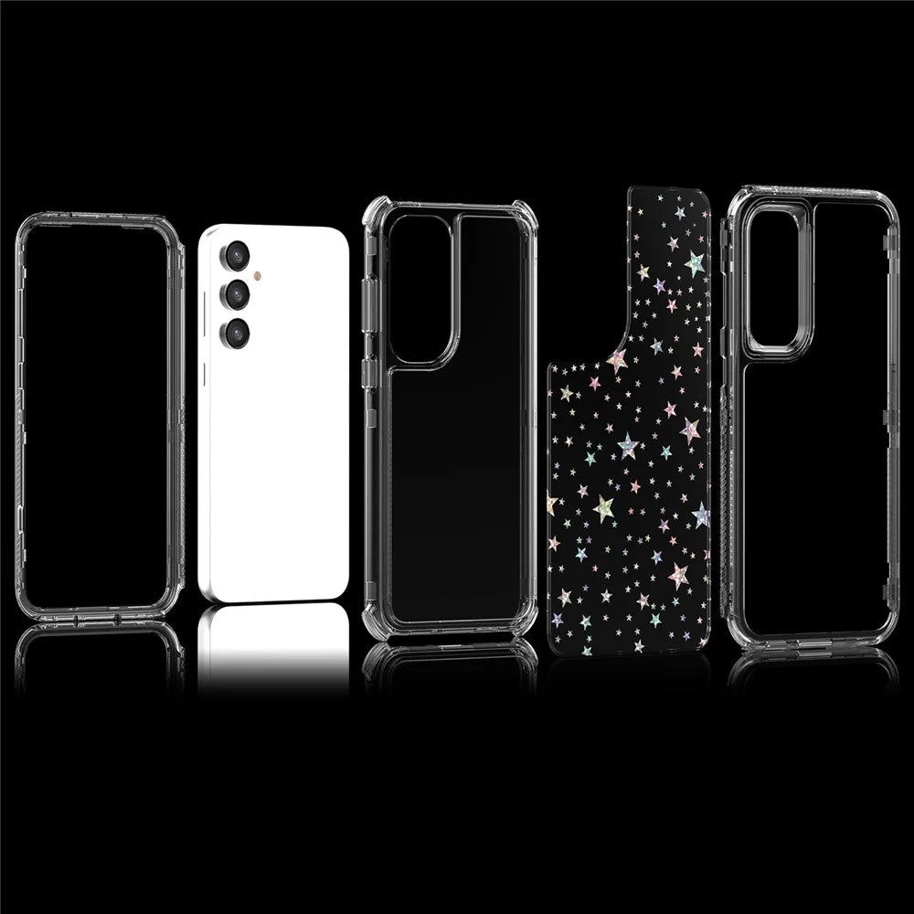 For Samsung Galaxy S23 FE Case Clear Acrylic TPU Hybrid Phone Cover with Laser-printed Film - Stars - 6