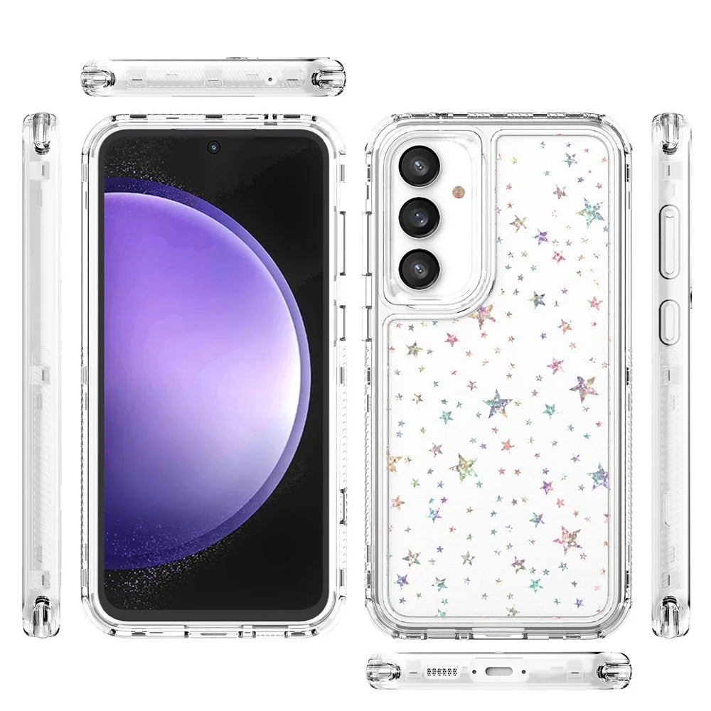For Samsung Galaxy S23 FE Case Clear Acrylic TPU Hybrid Phone Cover with Laser-printed Film - Stars - 7