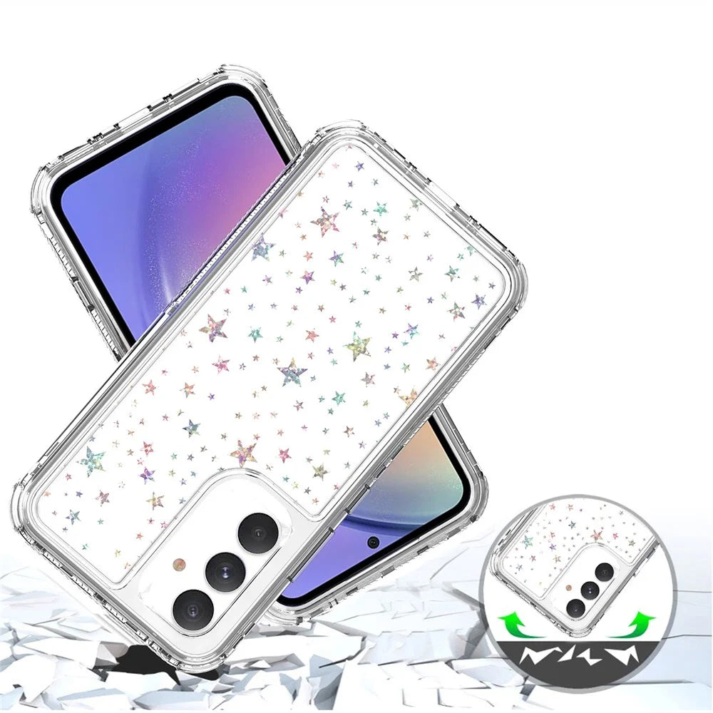 For Samsung Galaxy A54 5G Case Clear Acrylic TPU Hybrid Phone Cover with Laser-printed Film - Stars - 4