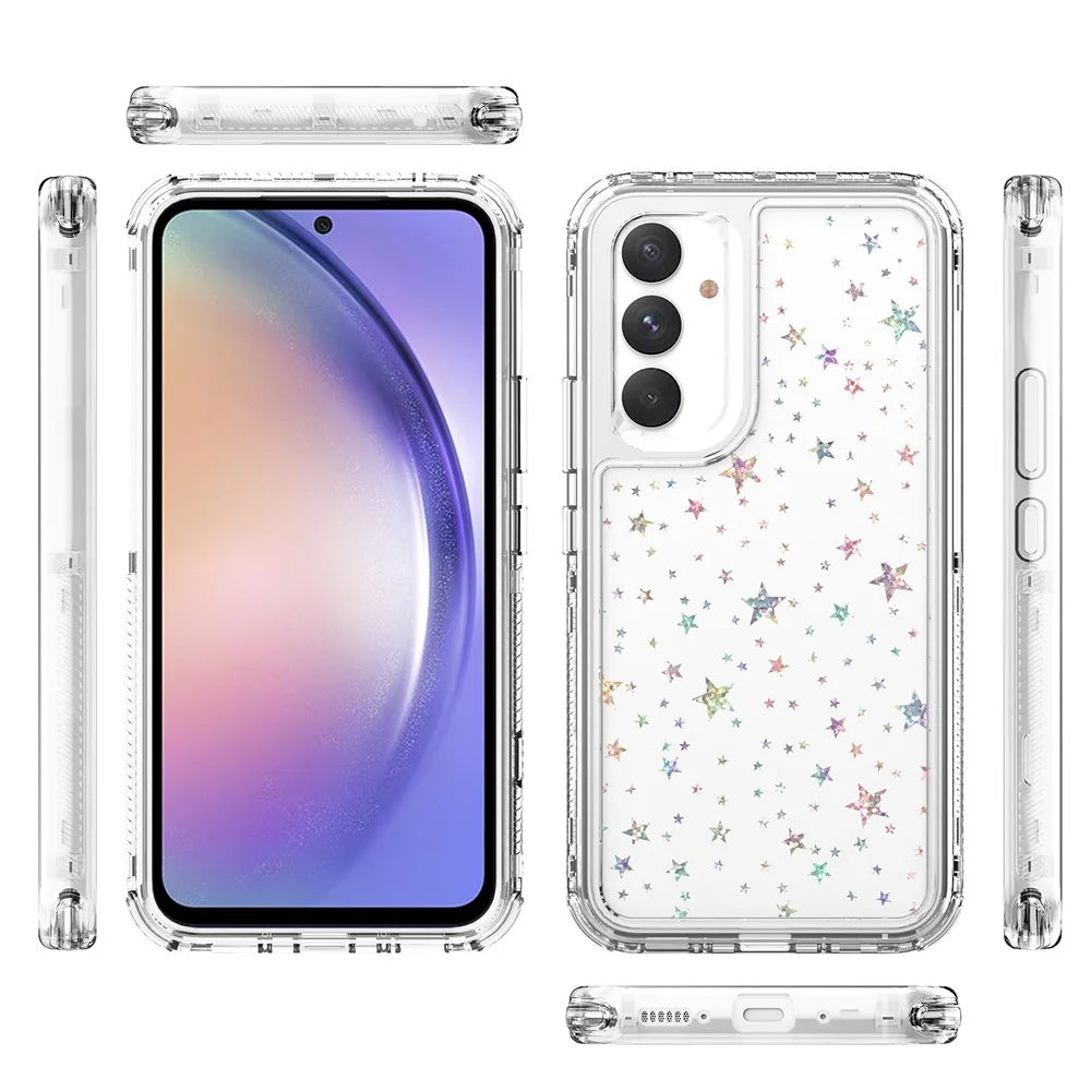 For Samsung Galaxy A54 5G Case Clear Acrylic TPU Hybrid Phone Cover with Laser-printed Film - Stars - 7