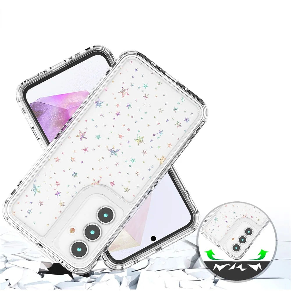 For Samsung Galaxy A35 5G Case Acrylic TPU Clear Phone Cover with Laser-printed Film - Stars - 4