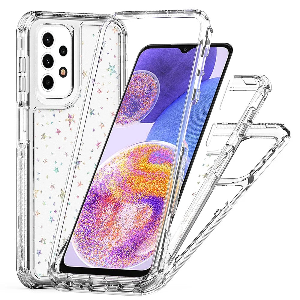 For Samsung Galaxy A23 4G / A23 5G (Global Version) Case Clear Acrylic TPU Hybrid Phone Cover with Laser-printed Film - Stars - 1