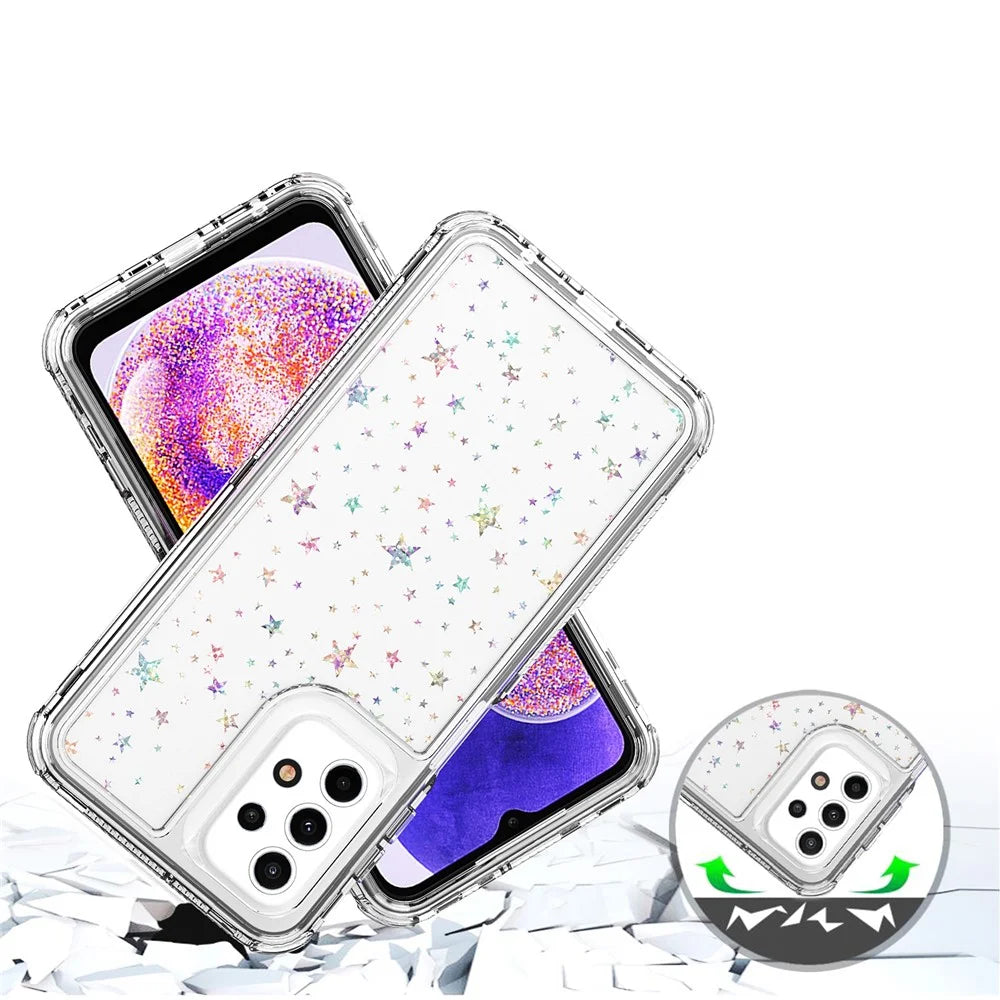 For Samsung Galaxy A23 4G / A23 5G (Global Version) Case Clear Acrylic TPU Hybrid Phone Cover with Laser-printed Film - Stars - 4