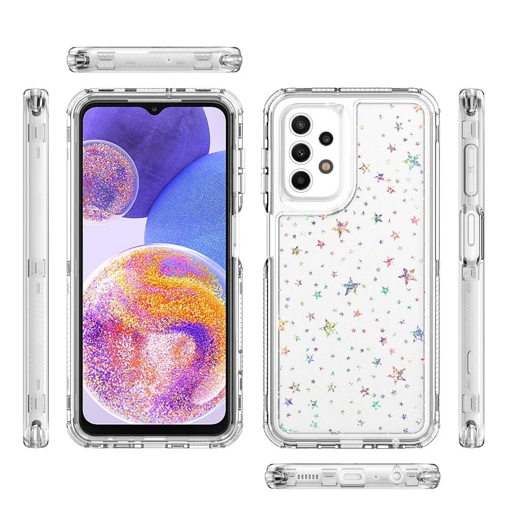 For Samsung Galaxy A23 4G / A23 5G (Global Version) Case Clear Acrylic TPU Hybrid Phone Cover with Laser-printed Film - Stars - 7
