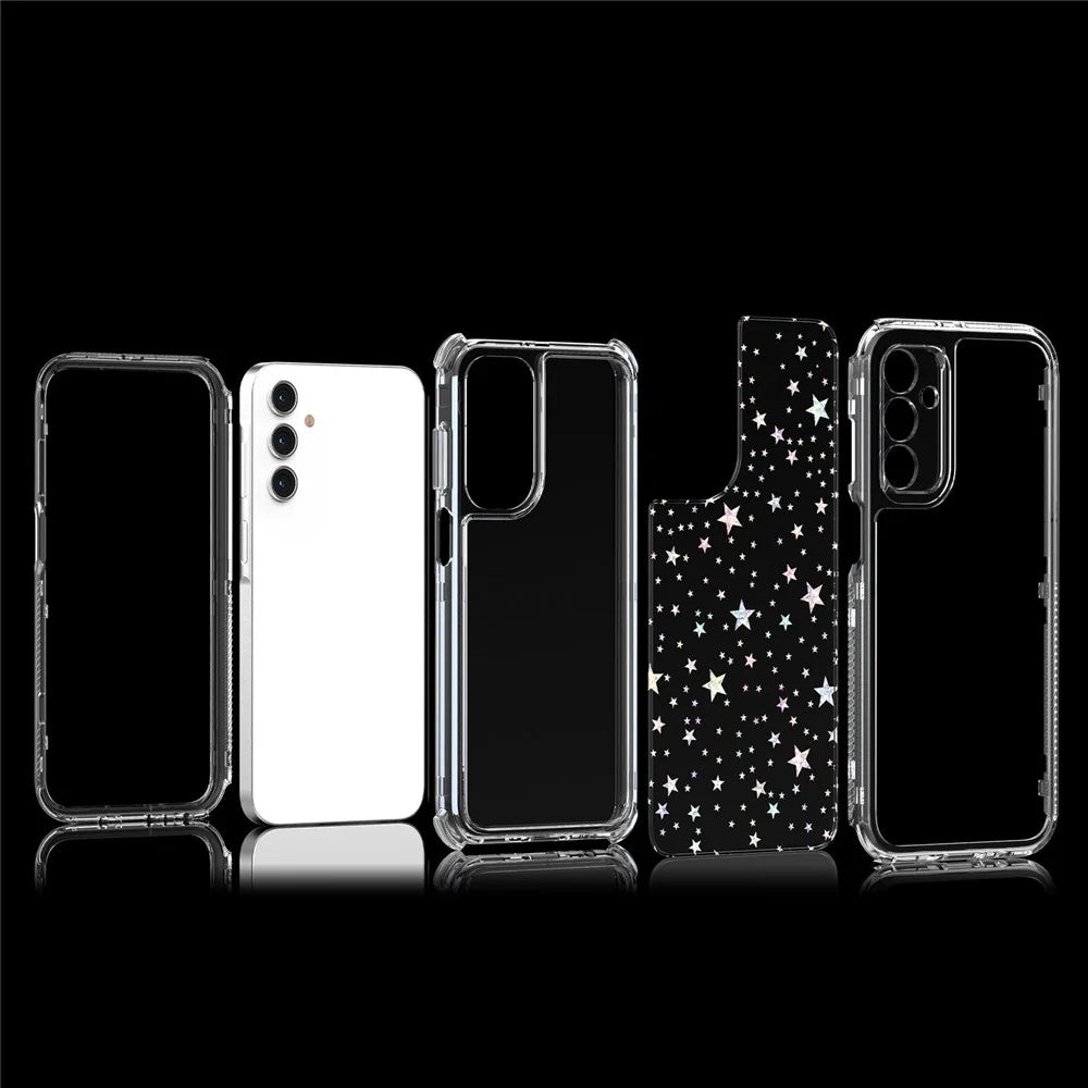 For Samsung Galaxy A15 4G / 5G Case Acrylic TPU Clear Phone Cover with Laser-printed Film - Stars - 6