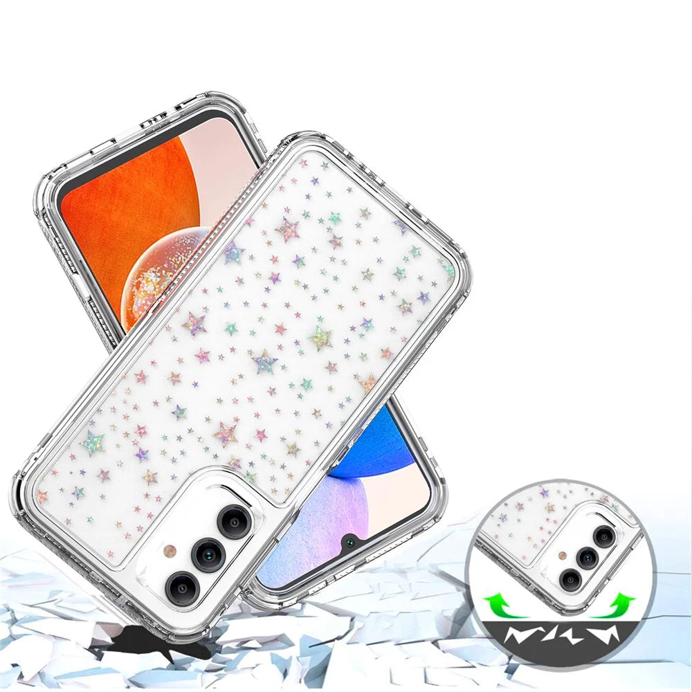 For Samsung Galaxy A14 4G / 5G Case Clear Acrylic TPU Hybrid Phone Cover with Laser-printed Film - Stars - 4