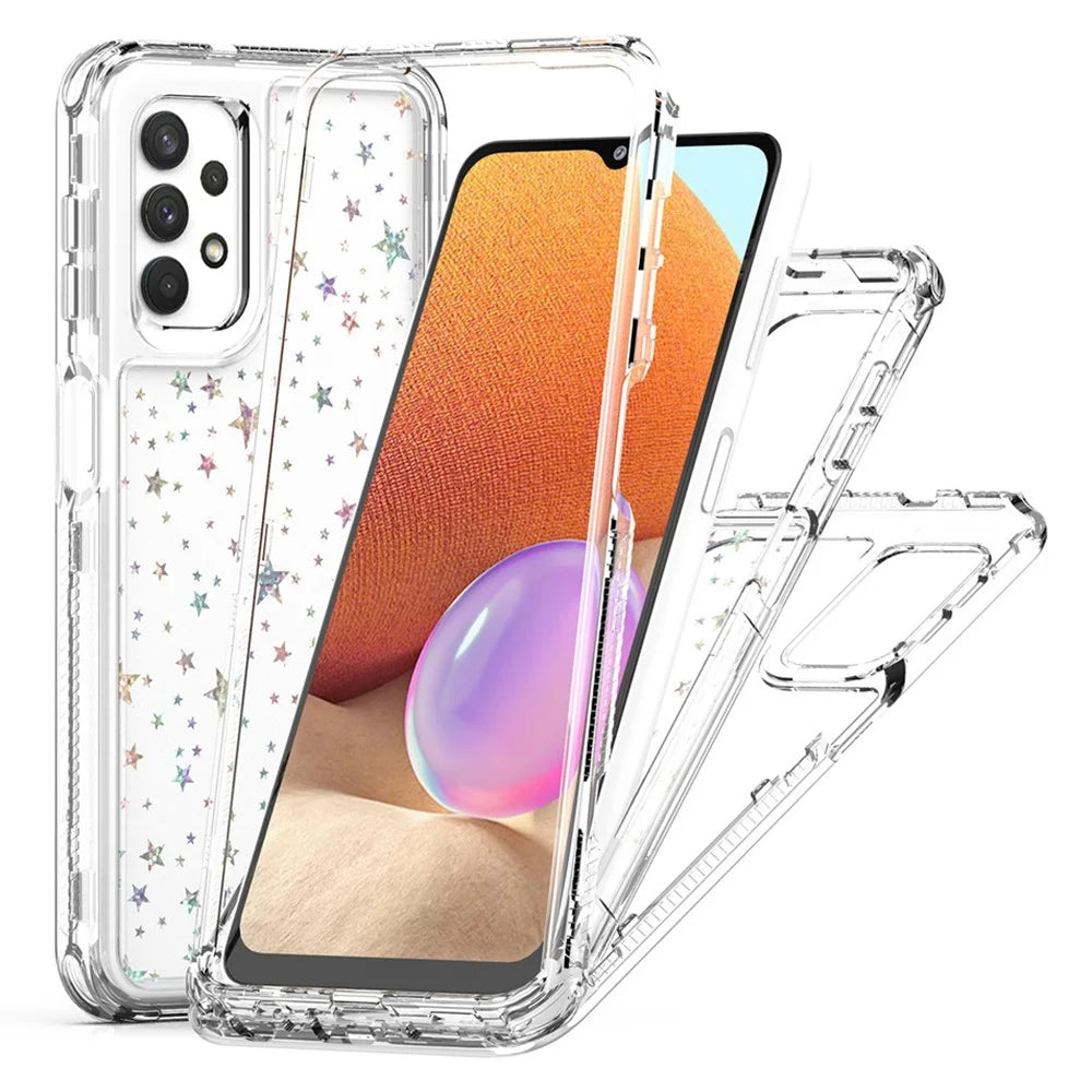 Phone Case For Samsung Galaxy A13 4G / 5G / A04 4G (164.4mm) / A04s 4G (164.7mm) / A32 5G Clear Acrylic TPU Cover with Laser-printed Film - Stars - 1