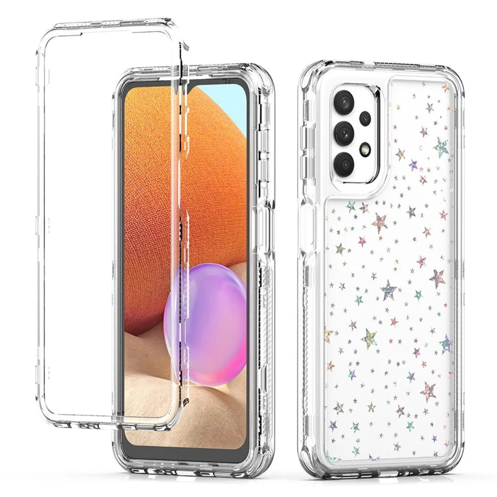 Phone Case For Samsung Galaxy A13 4G / 5G / A04 4G (164.4mm) / A04s 4G (164.7mm) / A32 5G Clear Acrylic TPU Cover with Laser-printed Film - Stars - 2
