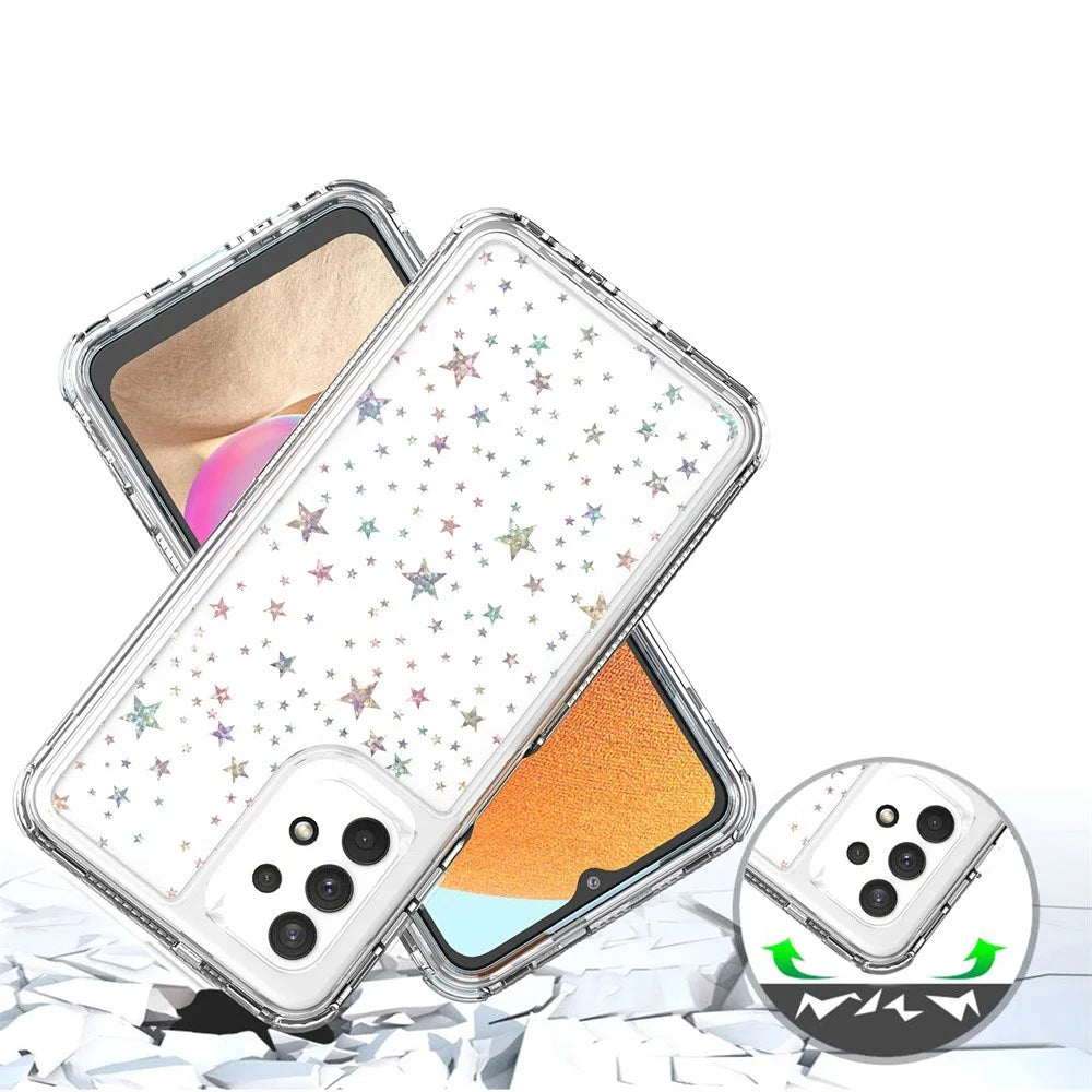 Phone Case For Samsung Galaxy A13 4G / 5G / A04 4G (164.4mm) / A04s 4G (164.7mm) / A32 5G Clear Acrylic TPU Cover with Laser-printed Film - Stars - 4