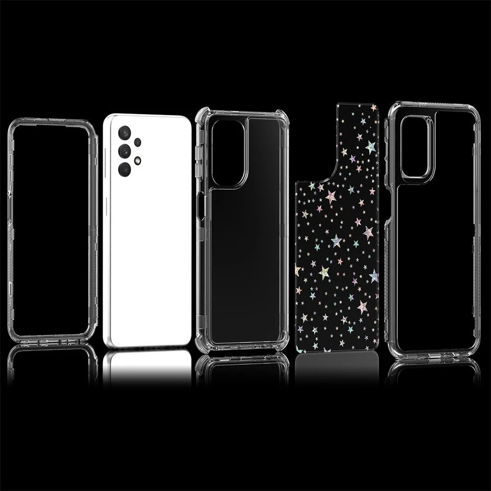 Phone Case For Samsung Galaxy A13 4G / 5G / A04 4G (164.4mm) / A04s 4G (164.7mm) / A32 5G Clear Acrylic TPU Cover with Laser-printed Film - Stars - 6