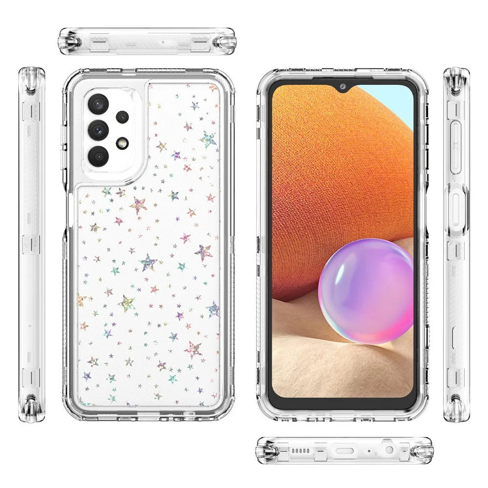 Phone Case For Samsung Galaxy A13 4G / 5G / A04 4G (164.4mm) / A04s 4G (164.7mm) / A32 5G Clear Acrylic TPU Cover with Laser-printed Film - Stars - 7