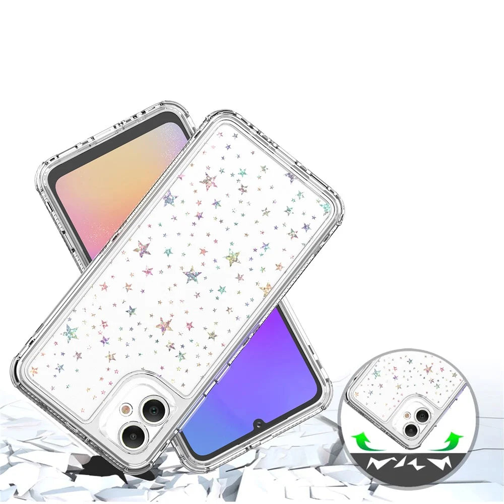 For Samsung Galaxy A05 4G Case Precise Cutouts Acrylic TPU Clear Phone Cover with Laser-printed Film - Stars - 4