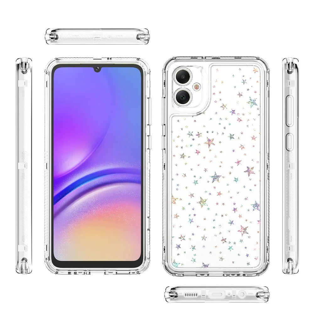 For Samsung Galaxy A05 4G Case Precise Cutouts Acrylic TPU Clear Phone Cover with Laser-printed Film - Stars - 7
