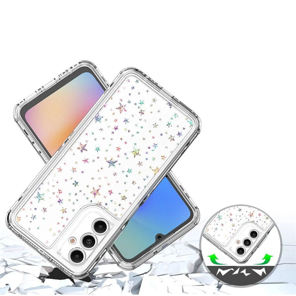 For Samsung Galaxy A05s 4G Case Precise Cutouts Acrylic TPU Clear Phone Cover with Laser-printed Film - Stars - 4