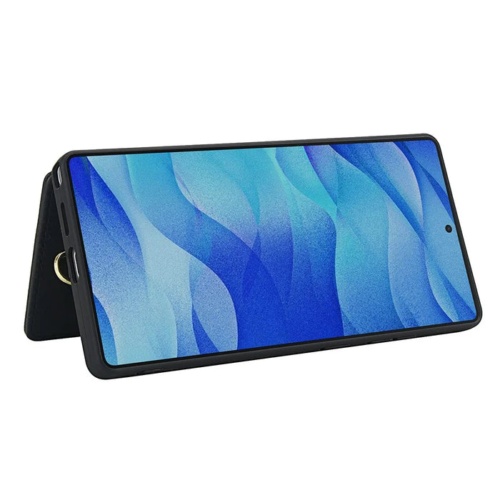 For Samsung Galaxy S25 Ultra Case Embroidered Tulips PU Leather Card Holder Back Cover with Shoulder Strap / Wrist Strap - Black - 5