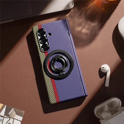 For Samsung Galaxy Z Fold7 5G Case Ring Holder Kickstand Hard PC Phone Cover with Screen Film - Purple - 1