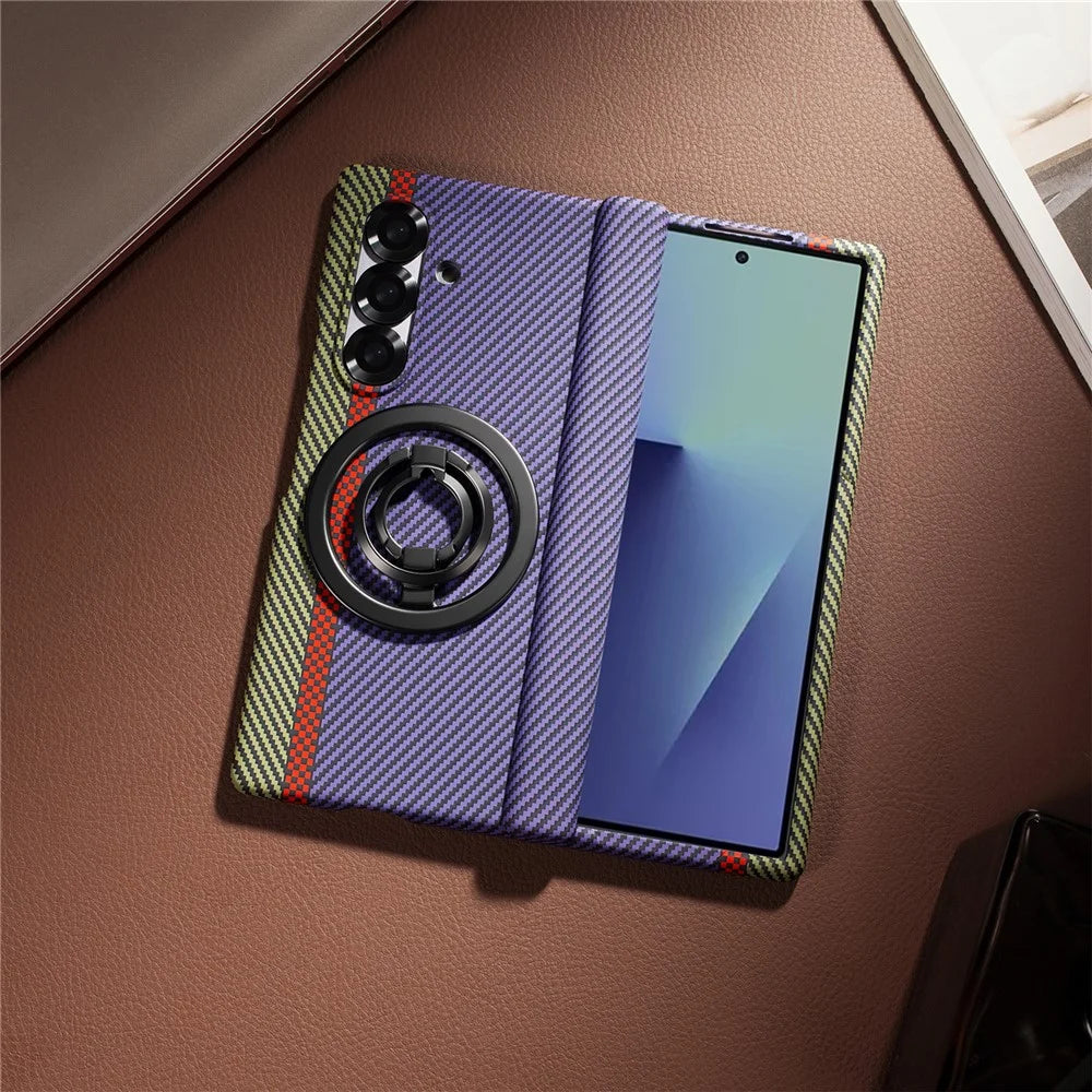 For Samsung Galaxy Z Fold7 5G Case Ring Holder Kickstand Hard PC Phone Cover with Screen Film - Purple - 2