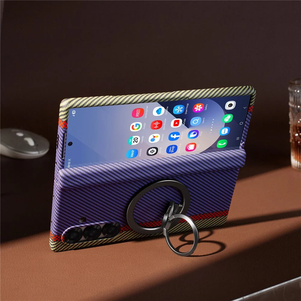 For Samsung Galaxy Z Fold7 5G Case Ring Holder Kickstand Hard PC Phone Cover with Screen Film - Purple - 3