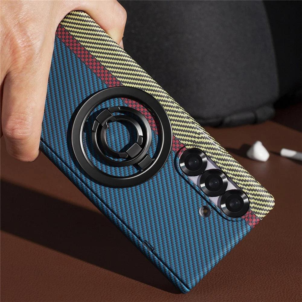 For Samsung Galaxy Z Fold7 5G Case Ring Holder Kickstand Hard PC Phone Cover with Screen Film - Purple - 5
