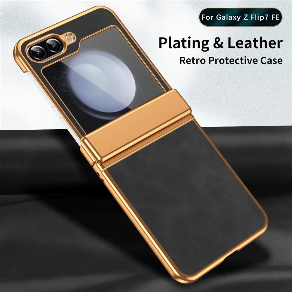 For Samsung Galaxy Z Flip7 FE 5G / Z Flip6 5G Case Hinge Protection Leather Coated PC Folding Phone Cover - Black - 2