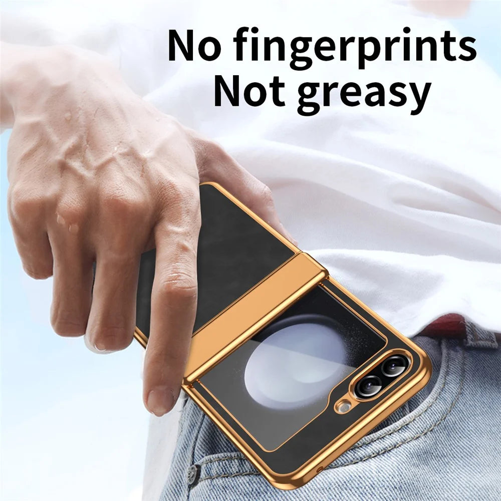 For Samsung Galaxy Z Flip7 FE 5G / Z Flip6 5G Case Hinge Protection Leather Coated PC Folding Phone Cover - Black - 6