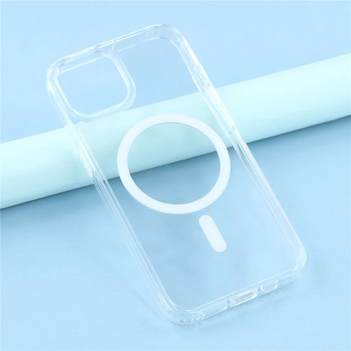 For iPhone 14 / 13 Magnetic Case 1.5mm Thickness TPU + PC Clear Phone Back Cover - 6