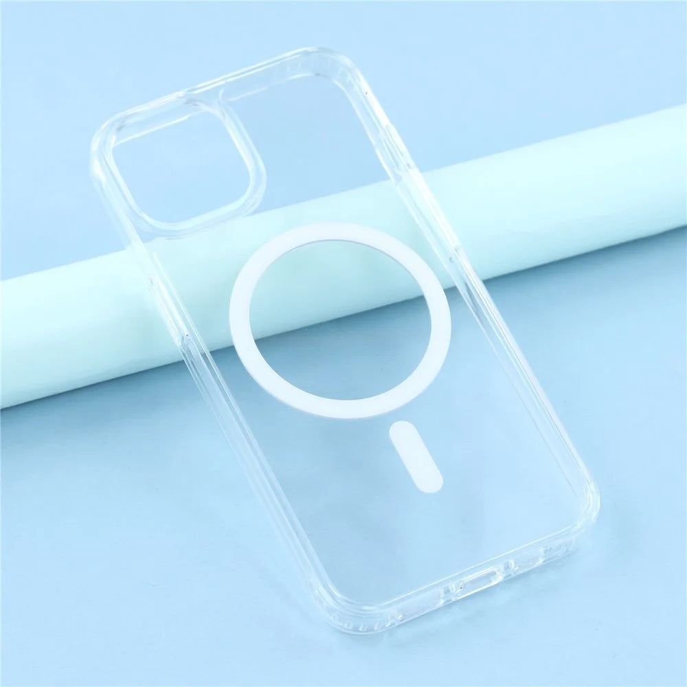 For iPhone 14 Plus Magnetic Case 1.5mm Thickness TPU + PC Clear Phone Back Cover - 6