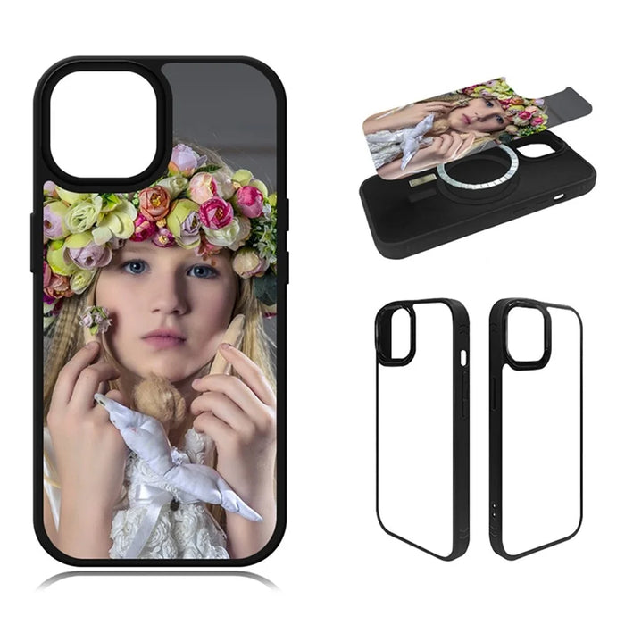 10Pcs For iPhone 15 Plus Case DIY Blank Heat Transfer TPU + PC Phone Back Cover with Magnetic Ring - 2