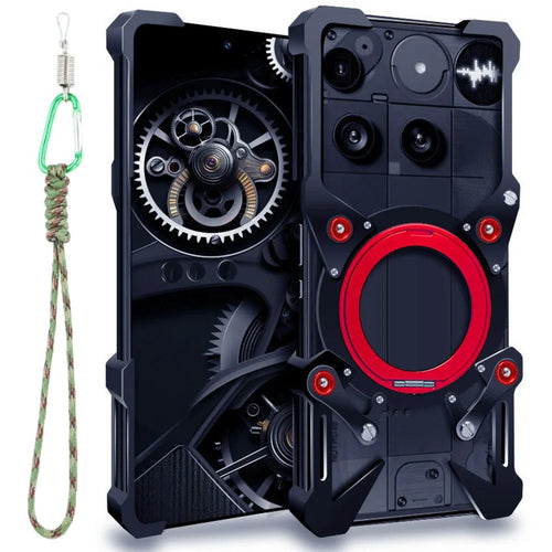 For Nothing Phone (3) 5G Bumper Case Kickstand Aluminum Alloy Magnetic Phone Cover with Wrist Strap - Black - 1