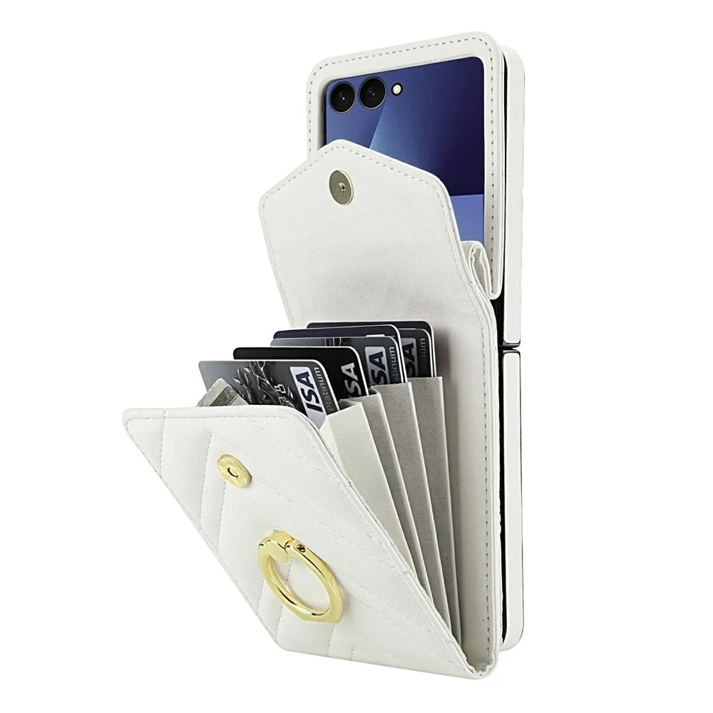 For Samsung Galaxy Z Flip7 5G Case RFID Blocking PU Leather + TPU Phone Cover with Shoulder Strap - White - 2