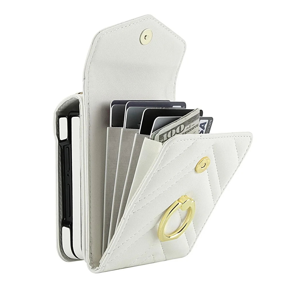 For Samsung Galaxy Z Flip7 5G Case RFID Blocking PU Leather + TPU Phone Cover with Shoulder Strap - White - 3