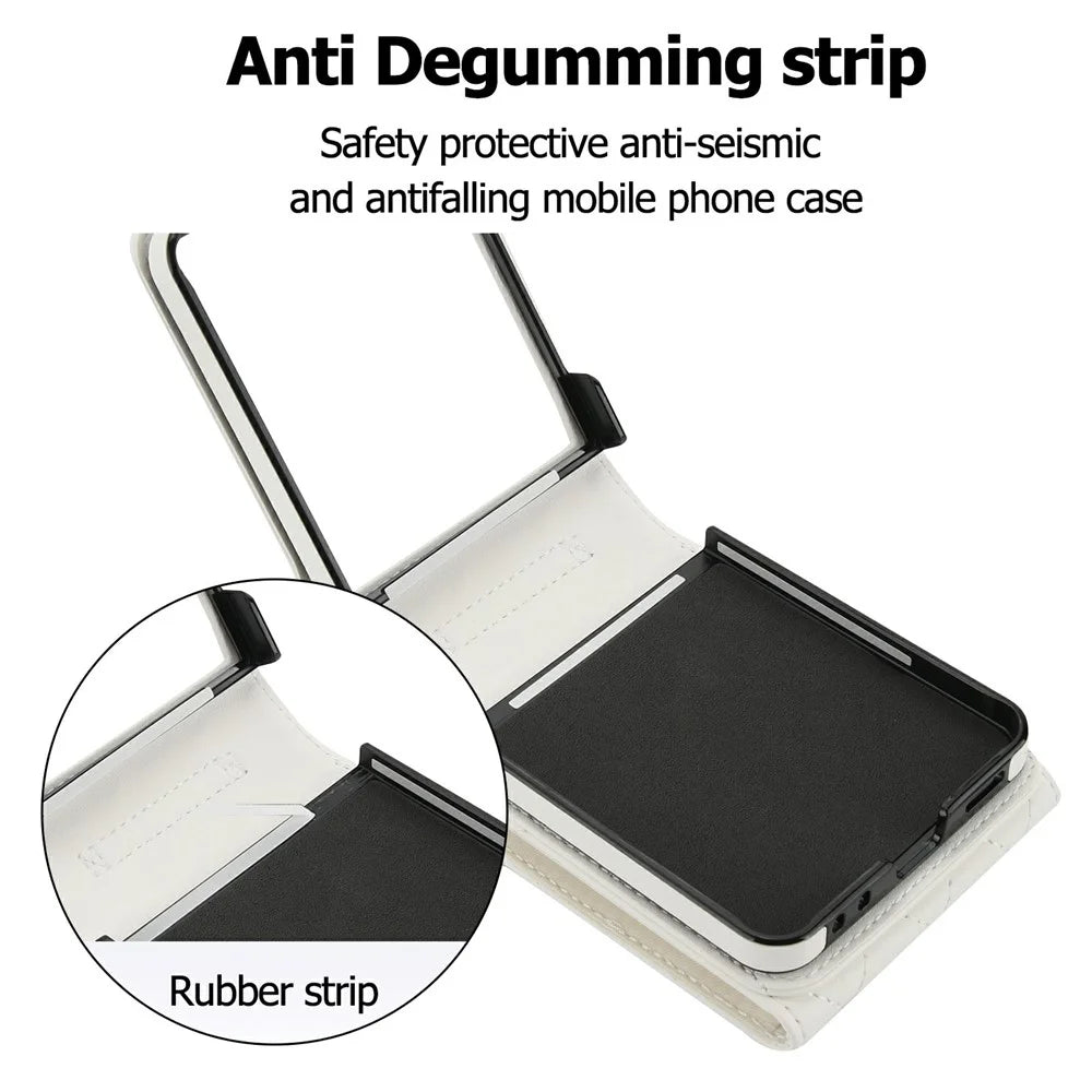 For Samsung Galaxy Z Flip7 5G Case RFID Blocking PU Leather + TPU Phone Cover with Shoulder Strap - White - 5