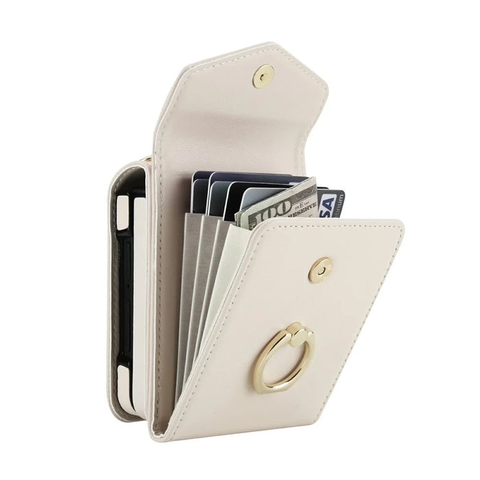 For Samsung Galaxy Z Flip7 5G Case Litchi Texture PU Leather + TPU Phone Cover with Shoulder Strap - White - 2