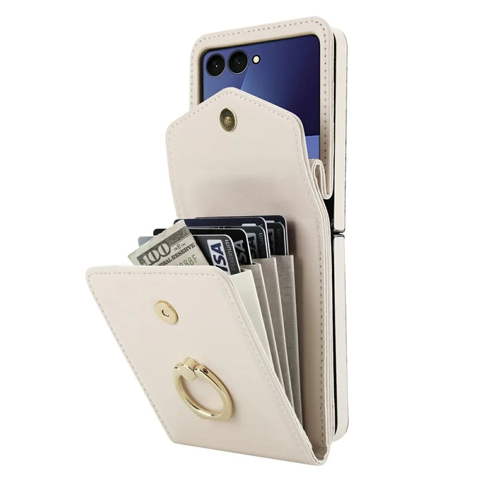 For Samsung Galaxy Z Flip7 5G Case Litchi Texture PU Leather + TPU Phone Cover with Shoulder Strap - White - 3