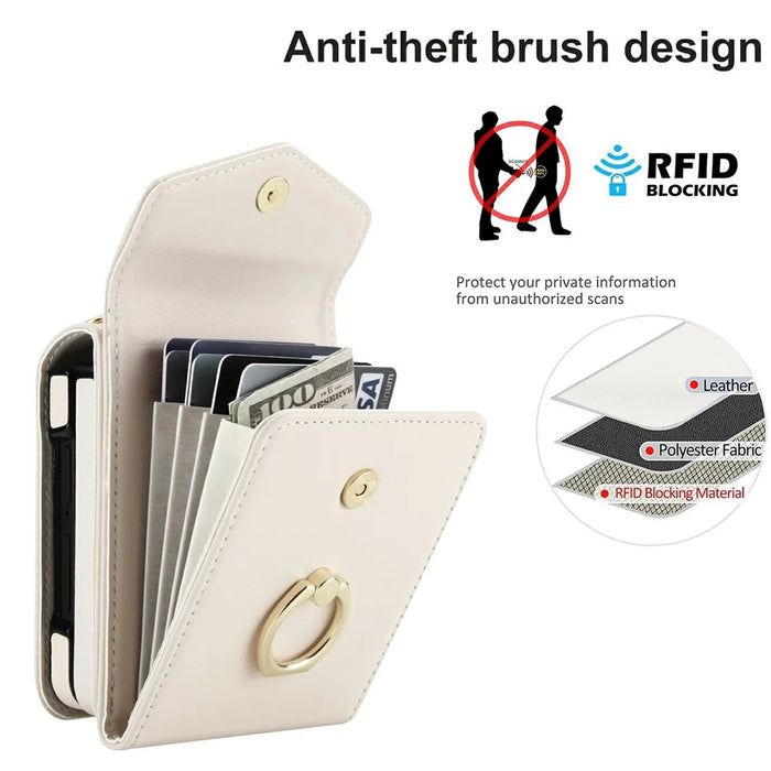 For Samsung Galaxy Z Flip7 5G Case Litchi Texture PU Leather + TPU Phone Cover with Shoulder Strap - White - 7