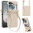 For Samsung Galaxy Z Flip5 5G Case Kickstand Leather + PC Folding Phone Cover with HD Screen Protector / Straps - Apricot - 1