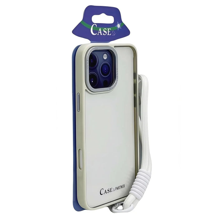 For iPhone 16 Pro Max Case Skin-Touch TPU + PC Clear Phone Back Cover with Wrist Strap - Antique White - 2