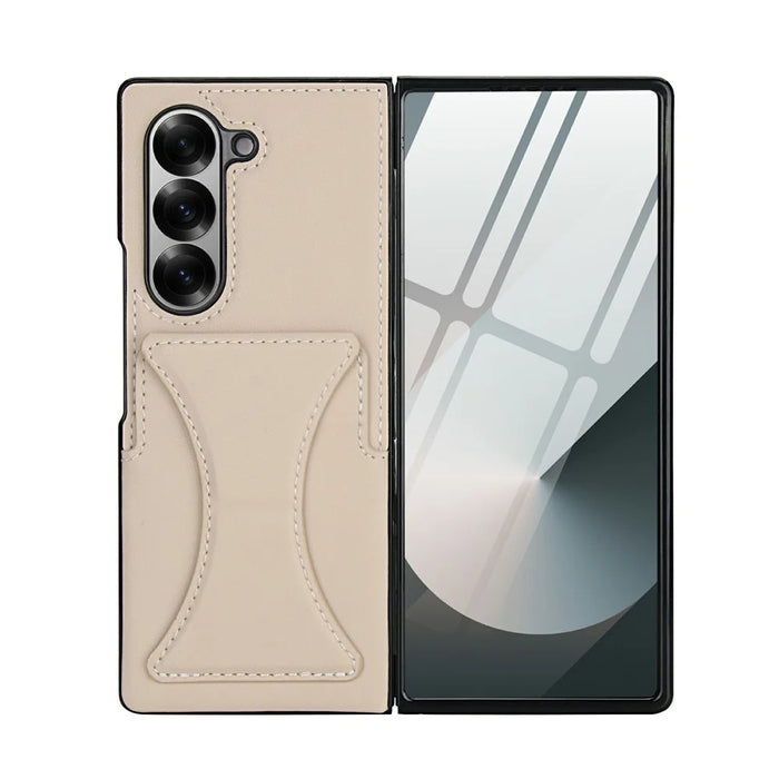 For Samsung Galaxy Z Fold6 5G Case Kickstand Leather + PC Folding Phone Cover with HD Screen Protector - Apricot - 2
