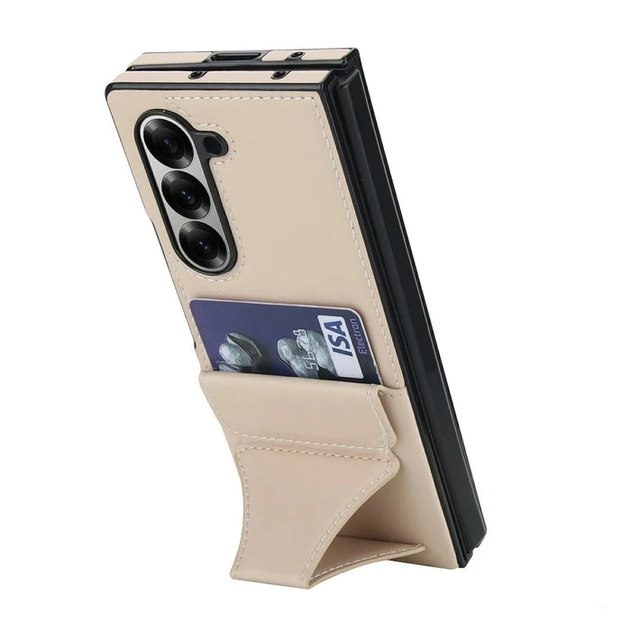 For Samsung Galaxy Z Fold6 5G Case Kickstand Leather + PC Folding Phone Cover with HD Screen Protector - Apricot - 4