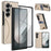 For Samsung Galaxy Z Fold5 5G Case Kickstand Leather + PC Folding Phone Cover with HD Screen Protector - Apricot - 1