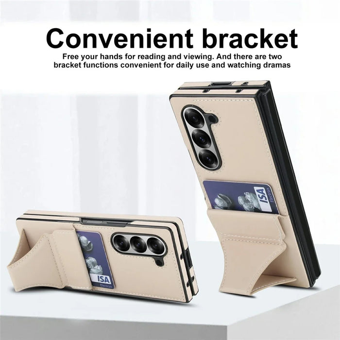 For Samsung Galaxy Z Fold5 5G Case Kickstand Leather + PC Folding Phone Cover with HD Screen Protector - Apricot - 6