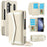 For Samsung Galaxy Z Fold5 5G Case Quilted Design PU Leather Wallet Phone Cover with Shoulder Strap - Beige - 1