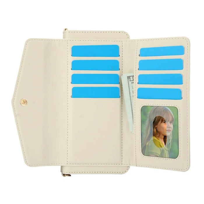 For Samsung Galaxy Z Fold5 5G Case Quilted Design PU Leather Wallet Phone Cover with Shoulder Strap - Beige - 2