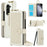For Samsung Galaxy Z Fold6 5G Case Quilted Design Ring Holder Leather Wallet Phone Cover with Shoulder Strap - Beige - 1