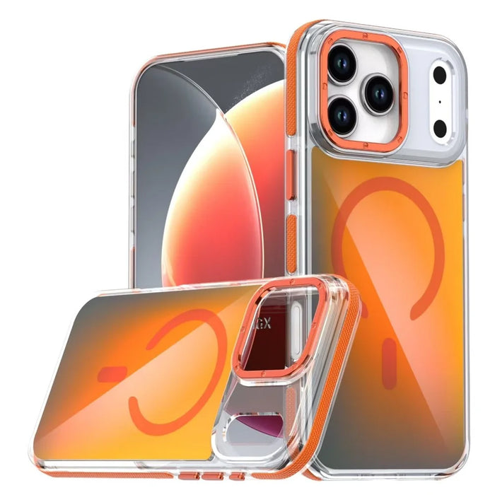 For iPhone 18 Pro / 17  Pro Case Compatible with MagSafe Cute Fluorescent Design TPU Acrylic Phone Back Cover - Orange - 1