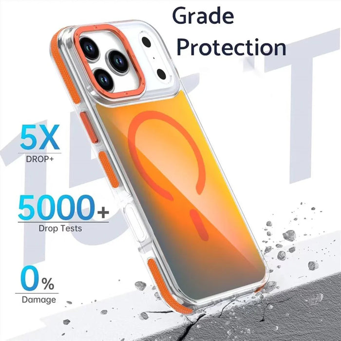 For iPhone 18 Pro / 17  Pro Case Compatible with MagSafe Cute Fluorescent Design TPU Acrylic Phone Back Cover - Orange - 2